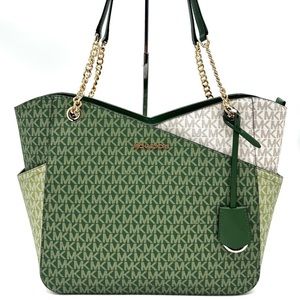 Michael Kors Large X Chain Shoulder Tote Bag Fern Green Multi (NWT)